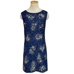 BADGLEY MISCHKA COLLECTION Dress Sleeveless Navy Blue Sheath Sequins Silk Size 4